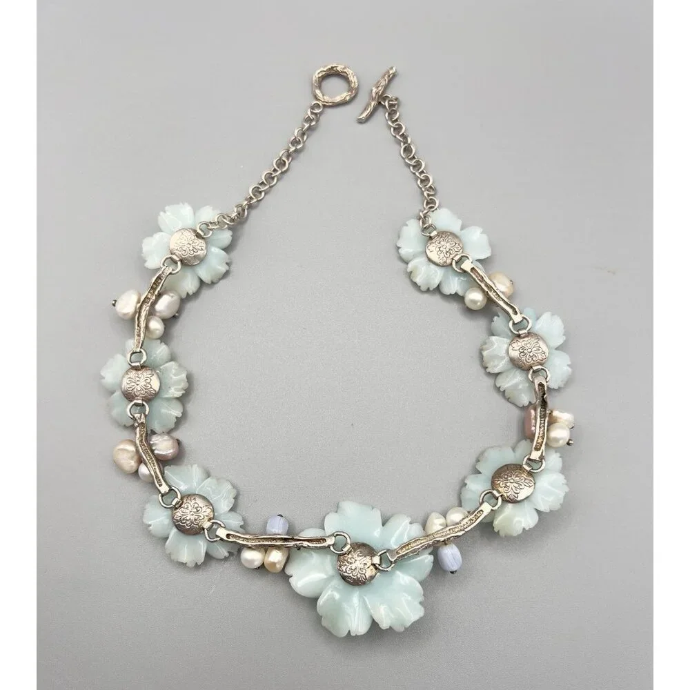 Whitney Kelly Sterling Silver Jade Flowers & Pearl Accents Necklace - Picture 11 of 14